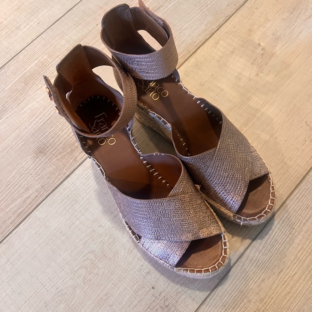 Carma Copper Leather Franco Sarto Ankle Strap Wedge Sandal - Picture 2 of 5